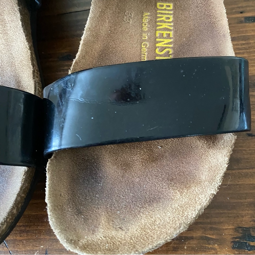 Munro‎ elastic double strap black sandal w/ Birkenstock footbed size 9 - Picture 12 of 14
